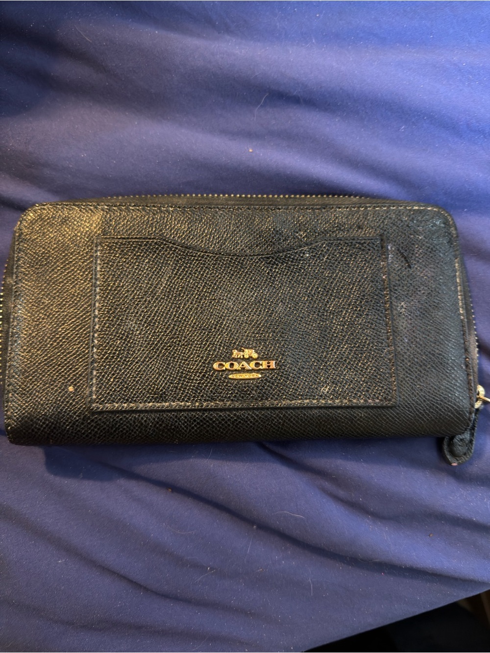 Coach Black Zip Wallet with Exterior Card Pocket and Gold Logo